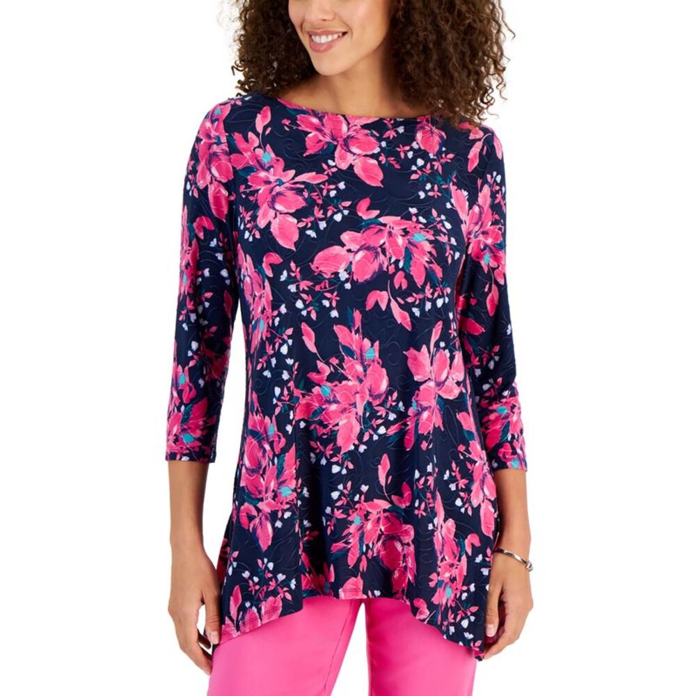 JM Collection Women's 3/4 Sleeve Printed Jacquard Top